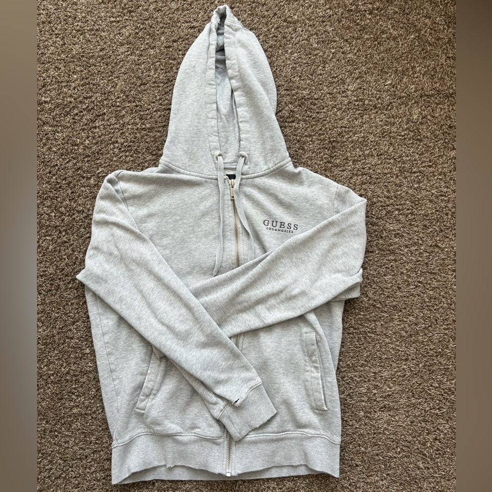 Guess Los Angeles Grey Zip Up Hoodie- Size Medium